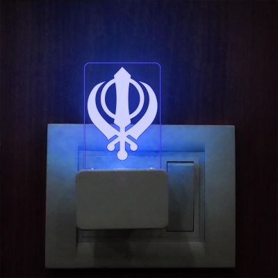 3D Illusion Sikh Khanda Plug Night Lamp with Multicolored Light | Religious Gift Items | Punjabi Symbol Lamp